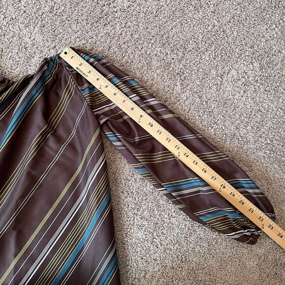 Vintage Boho Dress Size Medium Floral Brown Blue Off Shoulder 70s Retro Hippie - Picture 14 of 16